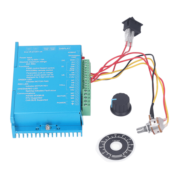 Motorstyrenhet Lågspänningsmotorhastighetsregulator Regulator för Värmare Bil DC12‑60V 15A