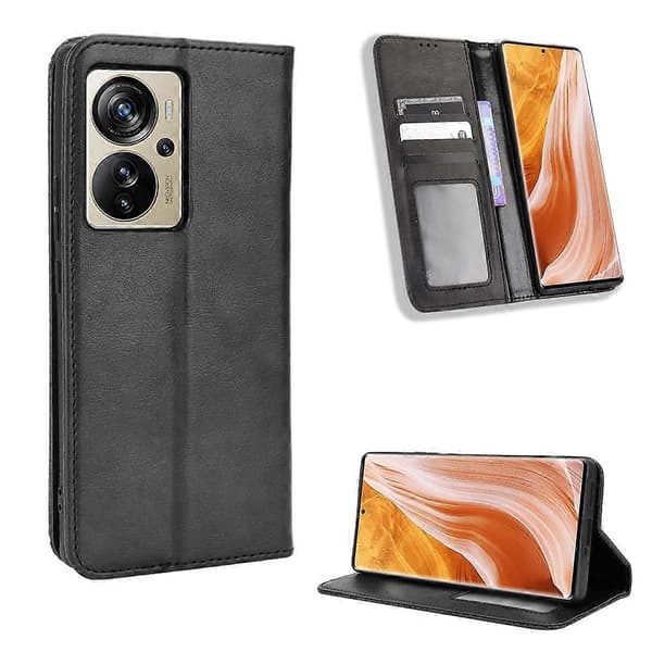 Til ZTE Axon 40 Pro Magnetisk Spænde Retro Tekstur Læder Telefonetui Sort