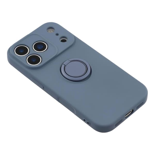 För iPhone 17 Pro Max Silikonskal med Rem Ring Kickstand Telefonfodral (Mörkblå, Mörkblå)