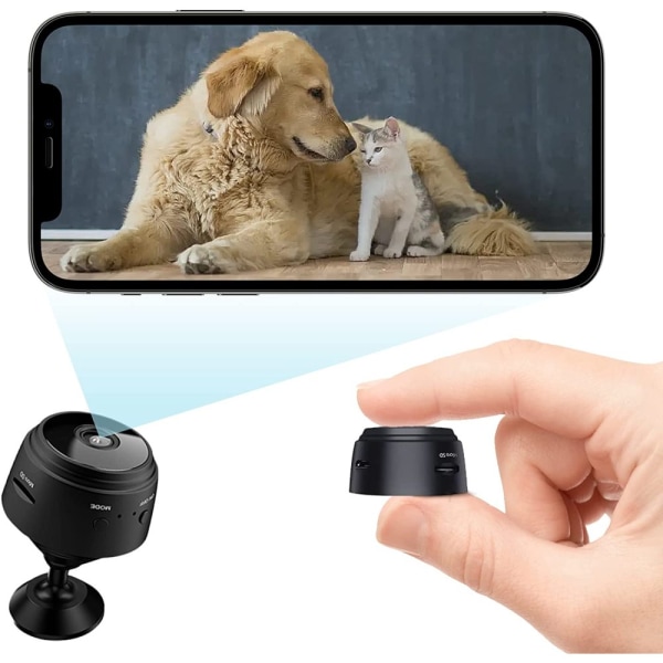 Kamera Mini 1080P Smart Trådlös Trådlös WiFi-kamera Hemsäkerhetsövervakningskamera Bil Nanny Cam, Bärbara baby Hundhusdjurskamera för inomhusbruk