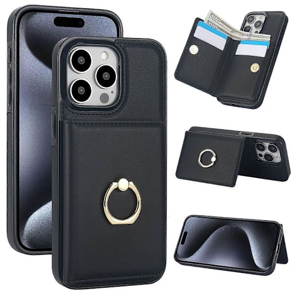 Etui til iPhone 13 Mini Sort Kortplads Ring Pung Læder No6593