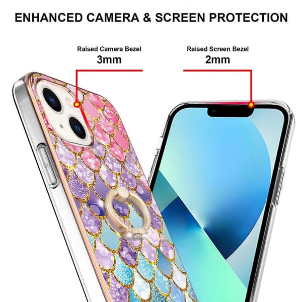 iPhone 14 -galvanointikuvioitu IMD TPU iskunkestävä kotelo strassirenkaalla