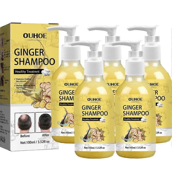 Ingefær Hårgenvækst Shampoo, Ingefær Reparationsshampoo, Ingefær Shampoo, Anti Hårtab Ingefær Shampoo (5 stk)