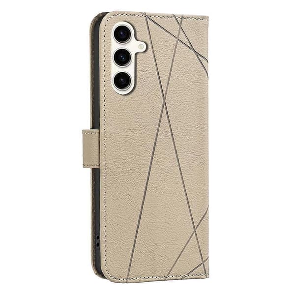 Geometrisk mønster RFID læder telefoncover (beige, til Samsung Galaxy S23 FE 5G)