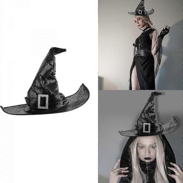 Sorte heksehatte Halloweenhatte til voksne børn Halloweenpynt Heksehatte til kvinder Halloweentilbehør A