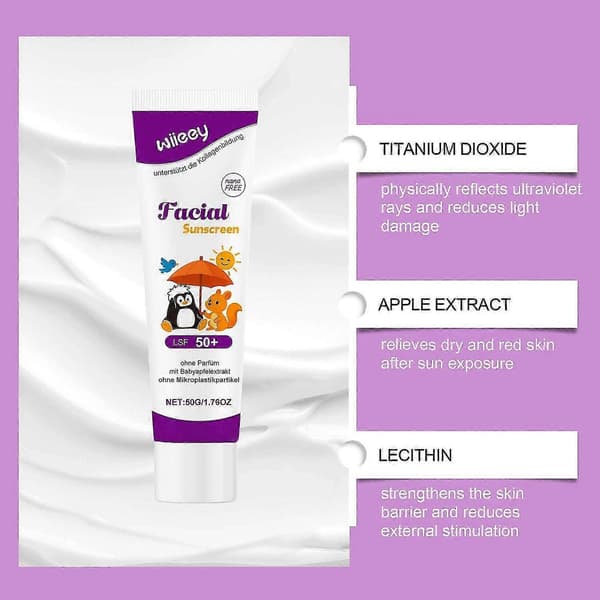 Ansigts solcreme SPF 50, Solcreme Ansigt 50 til børn, Solbeskyttelse Parfumefri, Ansigts solcreme med A