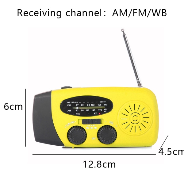 Nødvendig håndsvingradio med LED-lommelygte, AM/FM NOAA