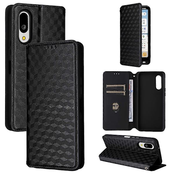 Cubic Grid Texture Flip Læder Telefoncover (Sort, Til Sharp Basio Active3)