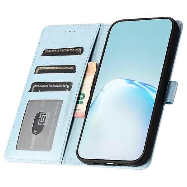 Kompatibel med iPhone 16e Plånboksfodral Läder Folio Telefonfodral Magnetlås Ljusblå