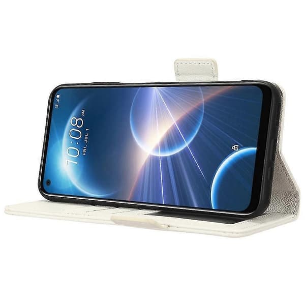 HTC Desire 22 Pro 5G Läderfodral med Magnetlås, Kortplatser & Stativ Vit