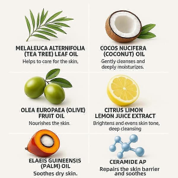 Tea Tree-tvål, renande kroppstvål med tea tree-olja och kokosolja, mild rengöring för frisk hud, växtbaserad formula för ansikte och kropp A
