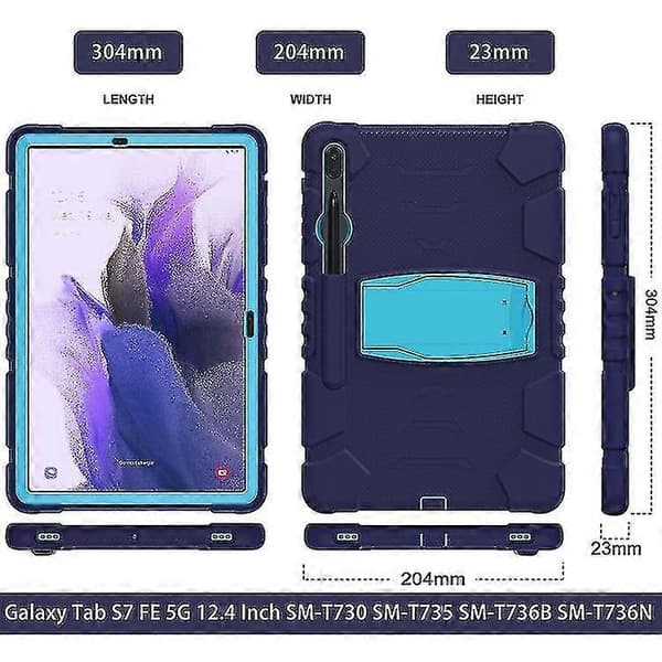 För Samsung Galaxy Tab S7+/ Tab S7 Fe / Tab S8+ 3-lagers skyddsskärmram + PC + silikonkombinationsfodral med hållare A