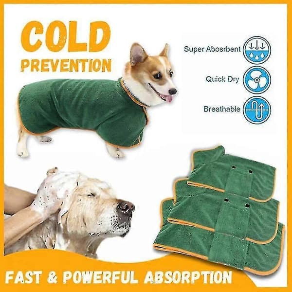 Hundebadekåbe Håndklæde Blød Superabsorberende Badekåbe Tørrende Fugt Pyjamas Til Hund Ny (M) A