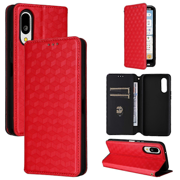 Cubic Grid Texture Flip Læder Telefoncover (Rød, Til Sharp Basio Active3)
