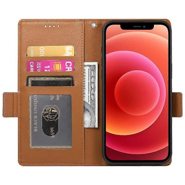 Flip-etui til iPhone 12 Kortpladser Daglig Brug Pung Forretning FlipBrun