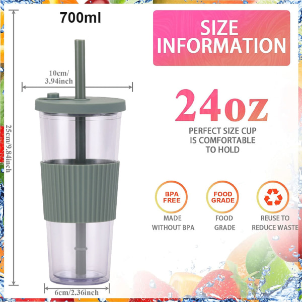 700ml large-capacity transparent double-layer plastic cup straw