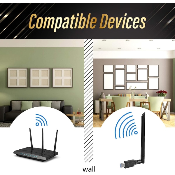 USB WiFi-adapter – 1200M WiFi-dongel med hög hastighet 802.11ac 5dBi