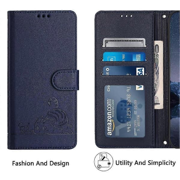 Fodral för Samsung Galaxy S21 Ultra Katt RFID-kortplats Hållare Stöd Plånboksfodral Blå