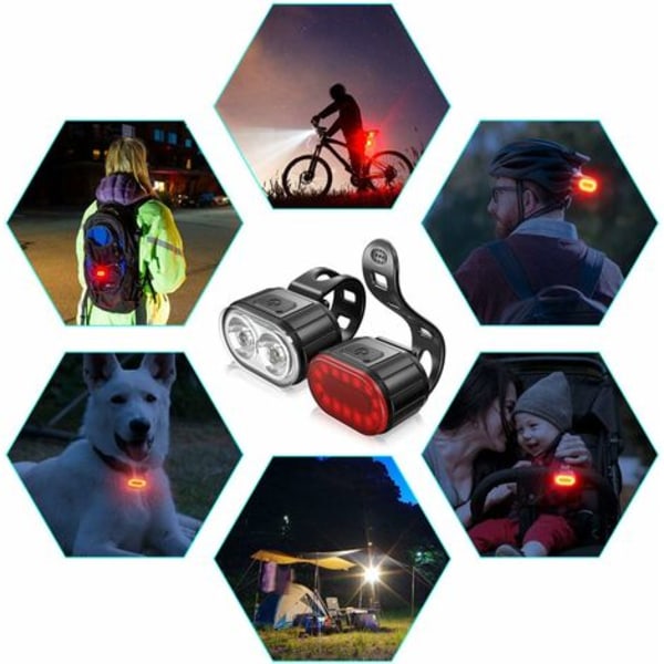 LED-cykelljus, USB uppladdningsbara fram- och bakljus, IPX5 vattentäta LED-cykelljus, dubbla pärlstrålkastare, lämplig för alla cyklar och