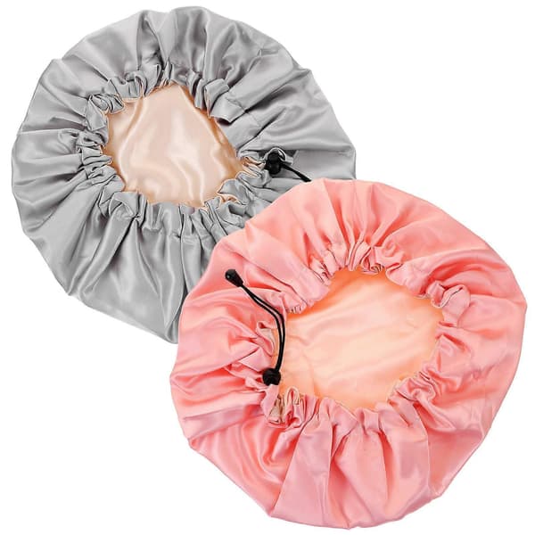 Sömnmössa Justerbar Dubbellager Satin Sovmössa för Kvinnor Nattvila Rosa 2 st A