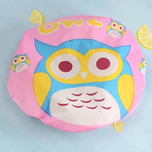 1 sæt vandtæt badehætte med tegneseriemønster, justerbar badehætte i PVC med elastik til badeværelset JIKAIX A