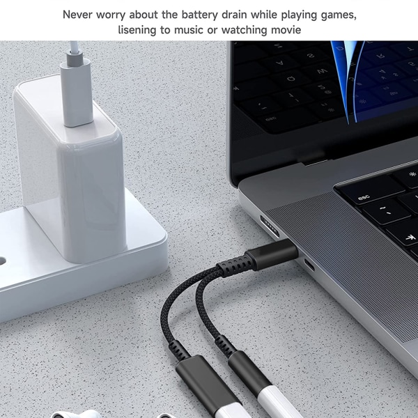 USB C til 3,5 mm hodetelefon- og ladeadapter, 2 i 1 USB C PD