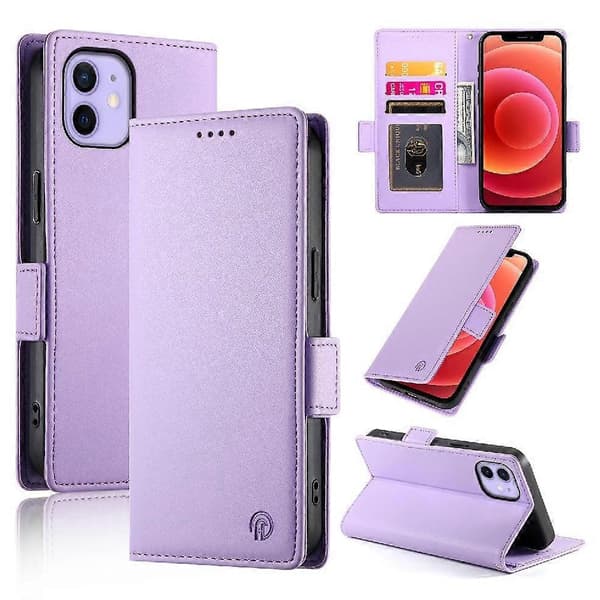 Flip-etui til iPhone 12 med kortpladser til daglig brug, pung, forretning, flip-lilla