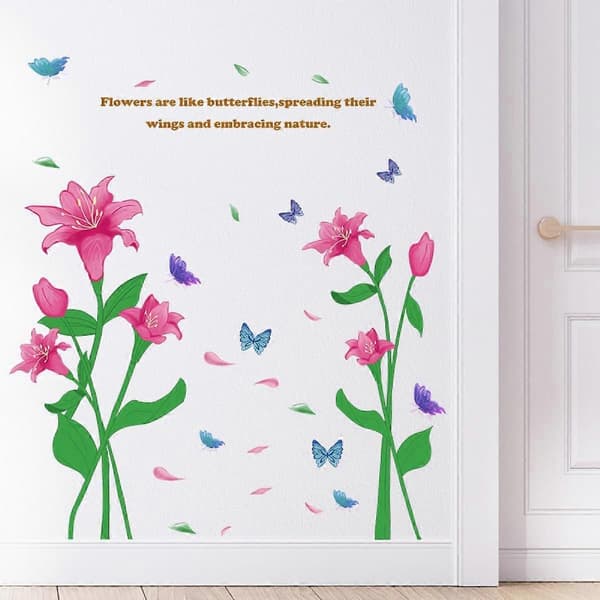 Blommiga fjärilar \"Peel and Stick\" väggdekaler för vardagsrum, sovrum, TV-vägg A