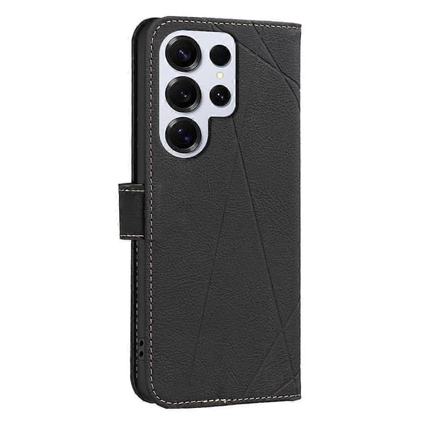 Geometrisk mønster RFID læder telefoncover (sort, til Samsung Galaxy S23 Ultra 5G)