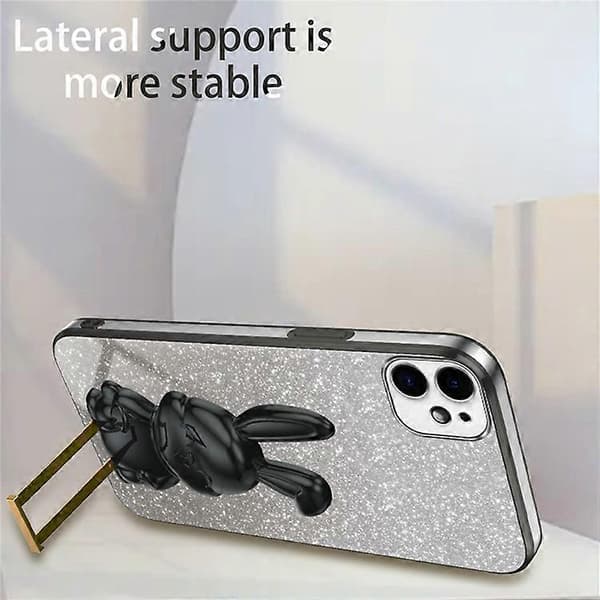 Kompatibel med iPhone 12 mini Glitterpulverfodral med utfällbart stativ Smarttelefonfodral A