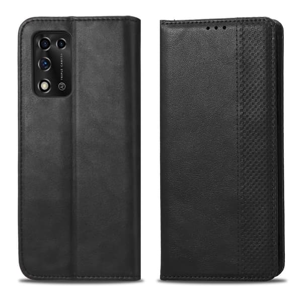 För ZTE Libero 5G II magnetiskt spänne retro textur läder telefonfodral svart