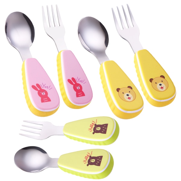 Silikonehåndtag, babyskeer + gafler | Rustfrit stål bestik