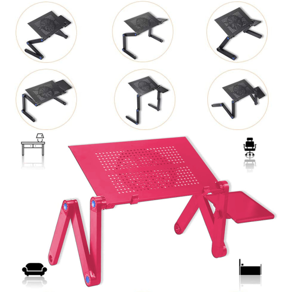 Upgraded Aluminum Laptop Stand Adjustable with Cooling Fan and Mouse Pad Rose red