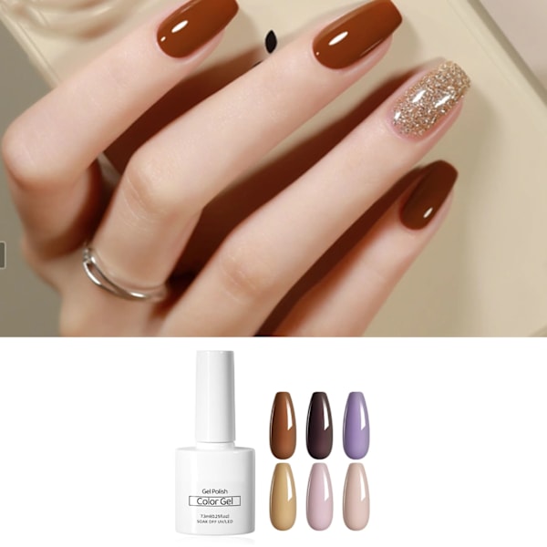 Gellack Set Hemma Nagelstudio DIY 6 Färger UV LED Avtagbar Gellack Set för Nagelkonstnär Nybörjare