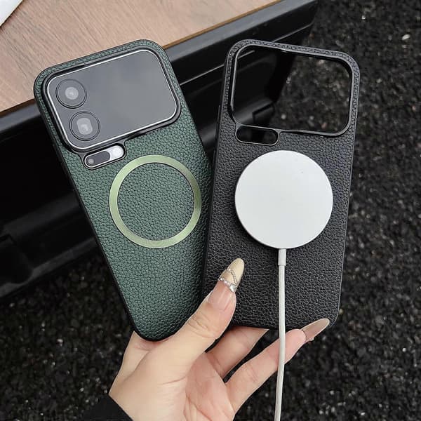 CD Magsafe Magnetiskt Litchi Textur Telefonfodral för Xiaomi 17 Pro Max Svart