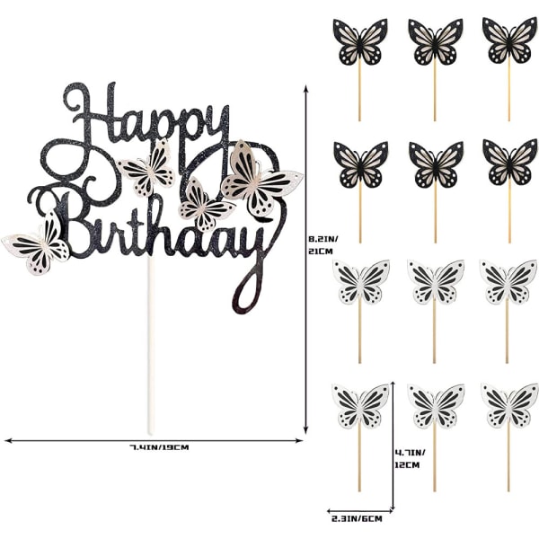 13 stk 3D sommerfugle kage toppers, til piger kvinders fødselsdag