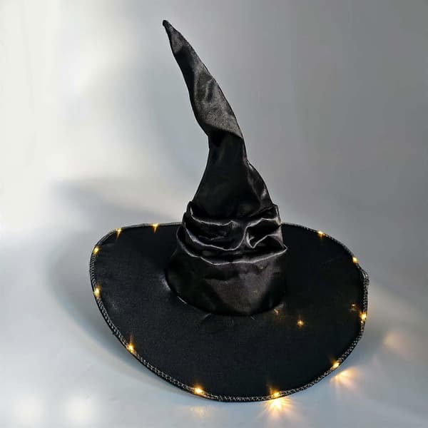 Halloween Troldmandshat Stor Sort Heksehat Led Lysende Heksehætter Mode Spids Hat Halloween Cosplay Kostumer Sort A
