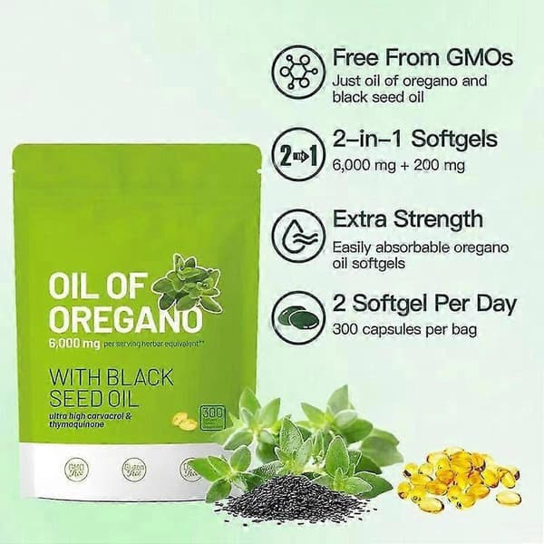Oreganoolja Svartkumminolja 6000mg Näringsgeler & Tuggtabletter B A