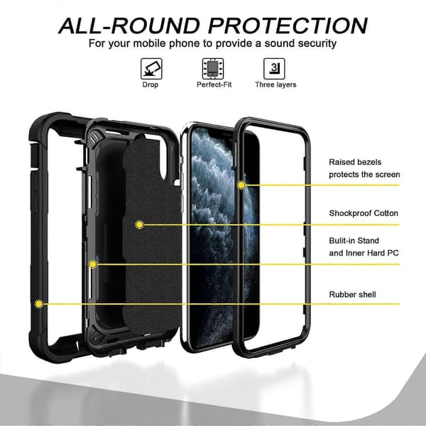 För iPhone 11 Pro PC + Gummi 3-lagers Stötsäkert Skyddsfodral med Roterande Hållare
