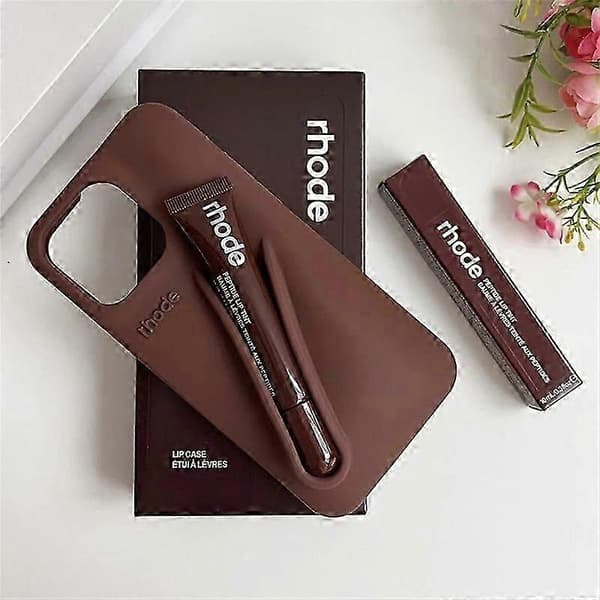 Rhode With Lip Gloss -puhelinkotelo iPhone 16 15 14 13 12 17 11 Pro Max Plus Lip -puhelimille (Espresso, iPhone 15 Plus)
