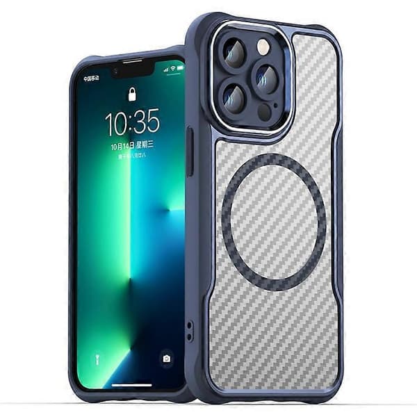 Kompatibel med iPhone 13 Pro Magnetiskt telefonfodral TPU+PC Baksida Kolfibertextur A