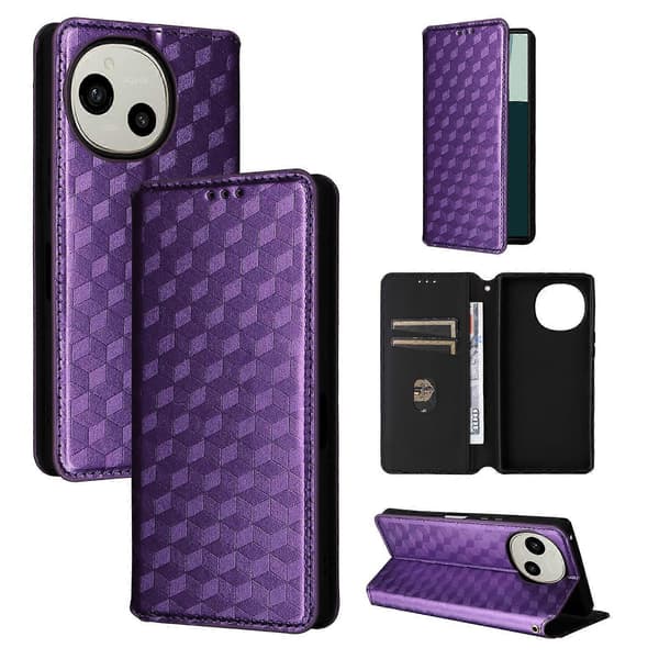 Cubic Grid Texture Flip Læder Telefoncover (Lilla, Til Sharp Aquos R10 / R9)