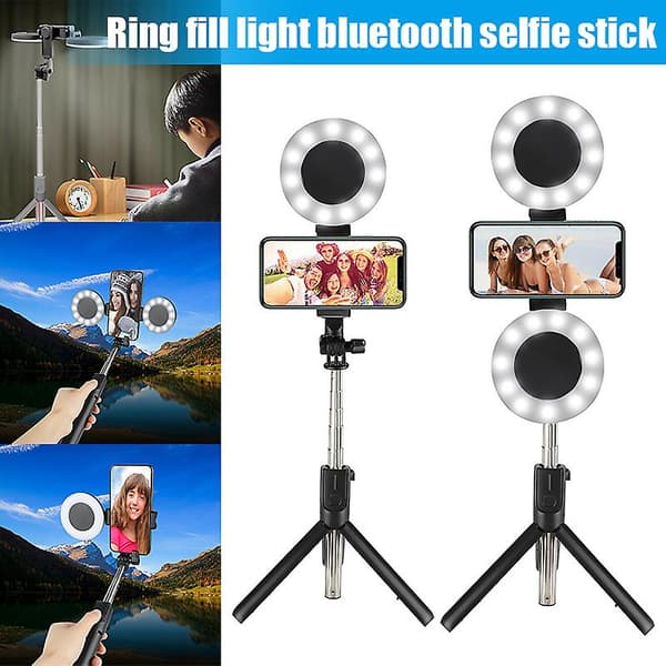 Selfie Stick Stativ med Ringlys Fjernudløser Justerbart Stativ Telefonholder Sort/Pink A