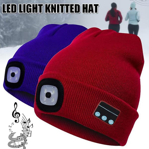 Bluetooth hue med LED-forlygte, oplyst hue, genopladelig med trådløs Bluetooth, varm strikhue til vinter, ny A