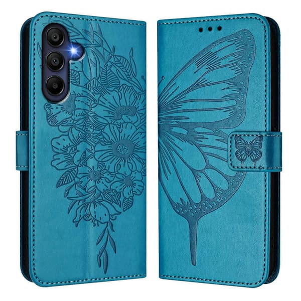 För Samsung Galaxy A17 5G präglat fjärilsläderfodral