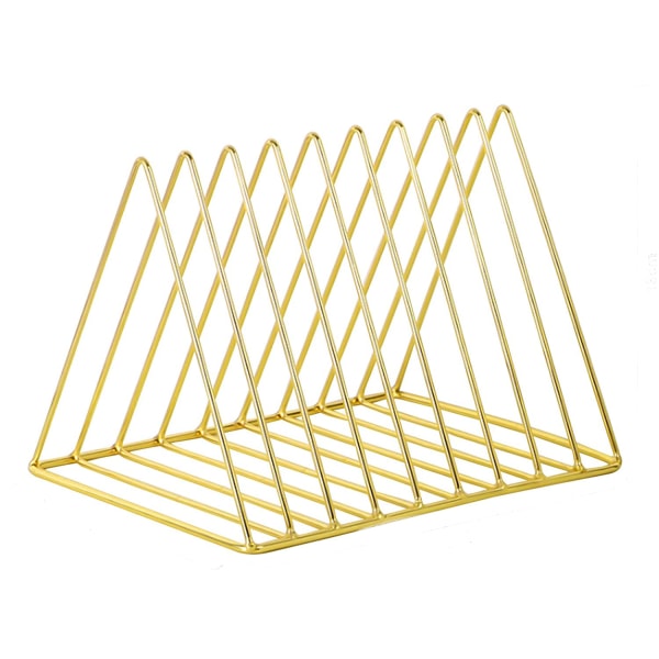 Gold Lai Li Metal Magazine Rack, Gold Magazine Rack, Triangle Desktop Bookshelf, Modern Record Stand, Office Newspaper Rack, CD, Magazine