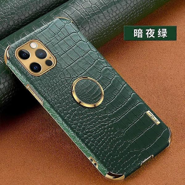 Etui til iPhone 13 Mini Mørkegrøn Ring Model PU Krokodillelæder Blød Ring Stand Fuld Pakke No7492 A