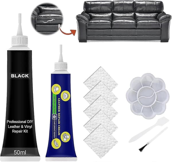 Læderreparationssæt, Læderreparationssæt Sort, Flydende Læder, Til Sofa, Bilsæde, Jakke, Bælte, Ridser, Huller, Slid Style 1