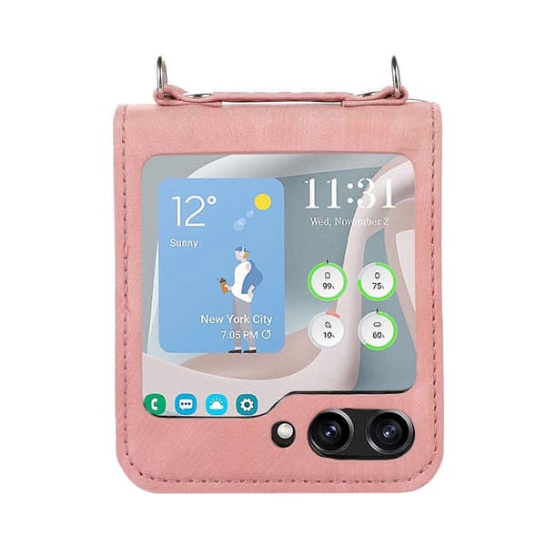 Horisontellt vikbart läderfodral med pennfack Rosa för Samsung Galaxy Z Flip5