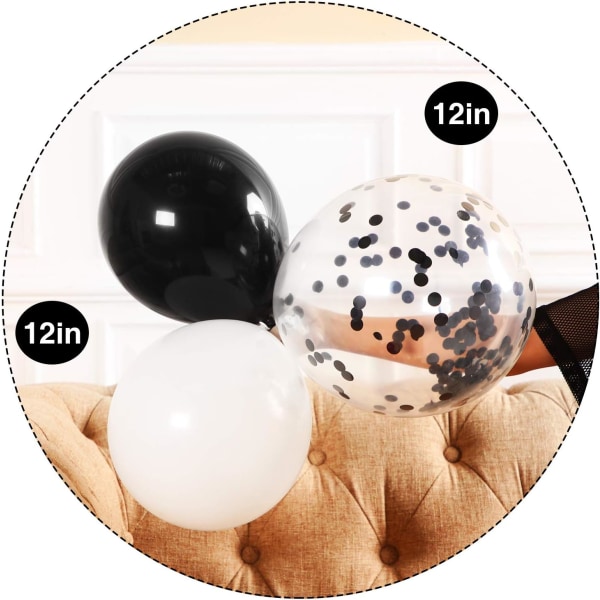 Hvide sorte konfettiballoner 100 pakke 12 tommer festballoner